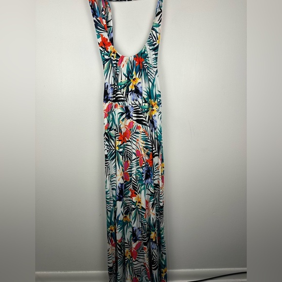 Soma Halter Neck Tropical Print Soft Knit Jersey Stretch Maxi Dress Women's Sz L - Picture 2 of 4